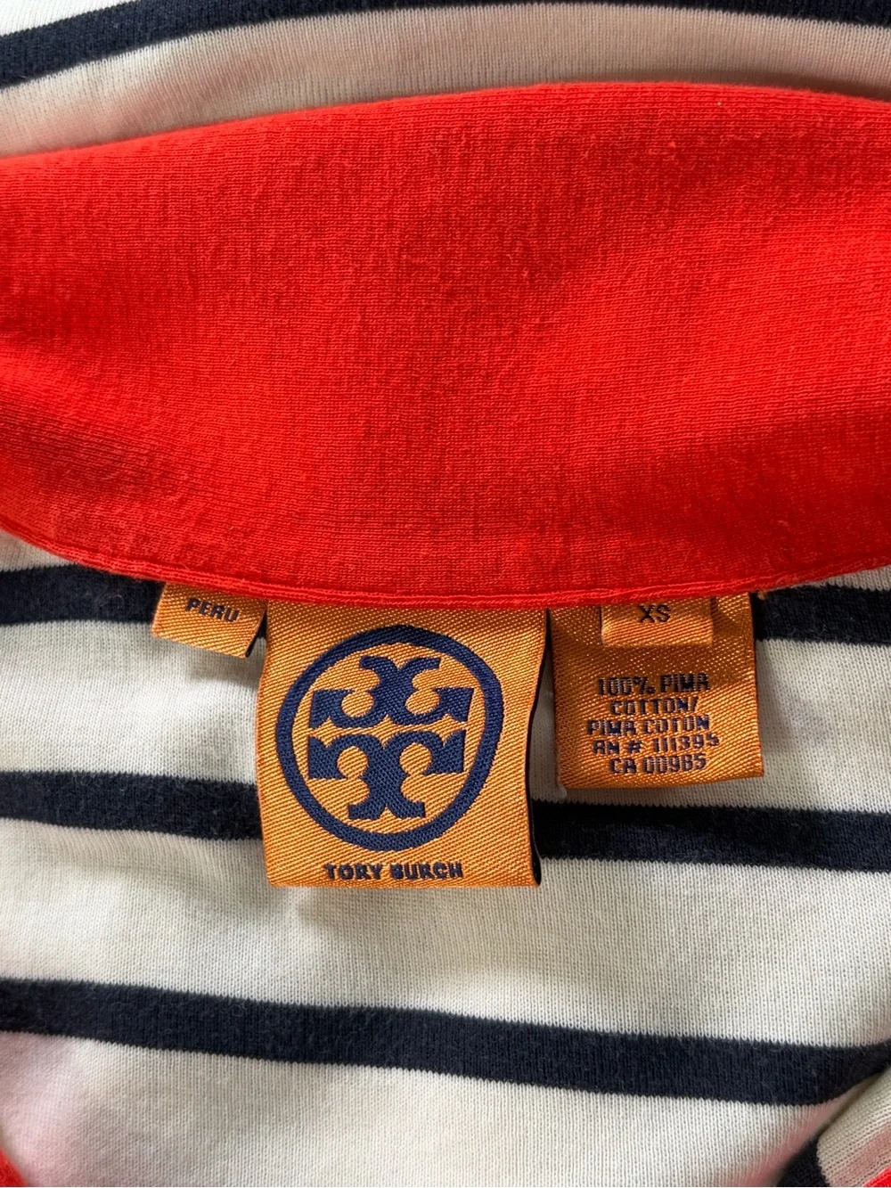 Tory burch polo long sleeve stripped orange pima cotton button up shirt size xs